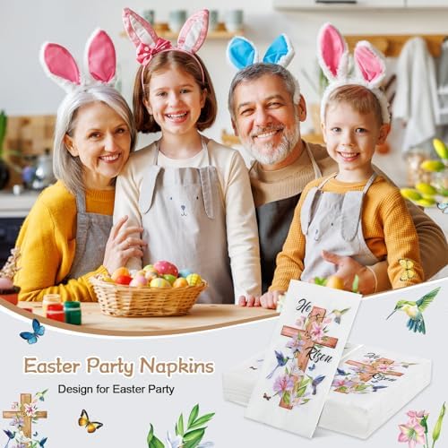 Servilletas Pasimy 100 Pcs Él Ha Resucitado para Cena de Pascua, Decorativas con Cruz, Perfectas para Búsqueda de Huevos y Celebraciones Religiosas - imagen 5