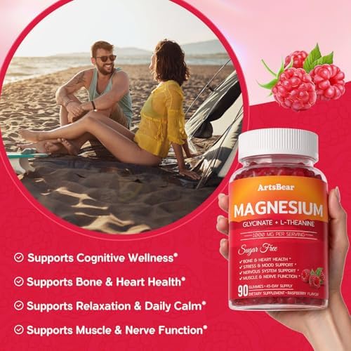 Gomitas de Magnesio Glicinato 1000mg con Calcio, Vitamina D3, B6 y CoQ10 - Fresa, 90 piezas - Suplemento Calmante para Sueño, Calambres Musculares y - imagen 2