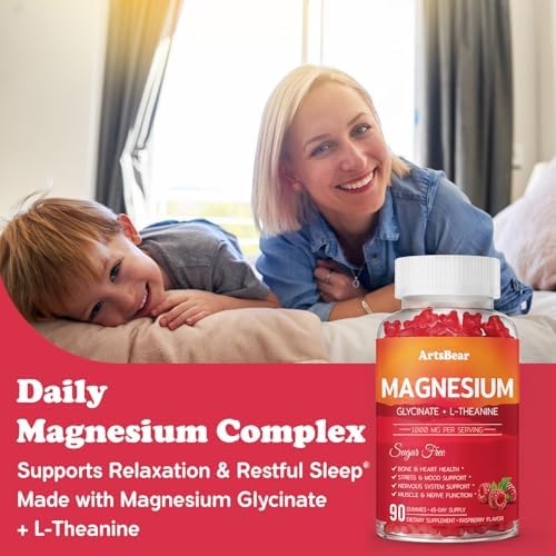 Gomitas de Magnesio Glicinato 1000mg con Calcio, Vitamina D3, B6 y CoQ10 - Fresa, 90 piezas - Suplemento Calmante para Sueño, Calambres Musculares y - imagen 4