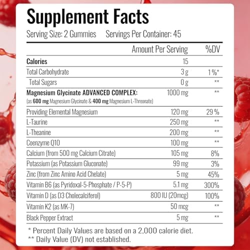 Gomitas de Magnesio Glicinato 1000mg con Calcio, Vitamina D3, B6 y CoQ10 - Fresa, 90 piezas - Suplemento Calmante para Sueño, Calambres Musculares y - imagen 6