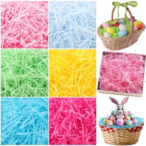 UPINLOOK 10.6 oz (300g) Pasto de Pascua en 6 Colores, Papel Triturado Reciclable para Rellenar Cestas de Regalo y Búsqueda de Huevos - imagen 1