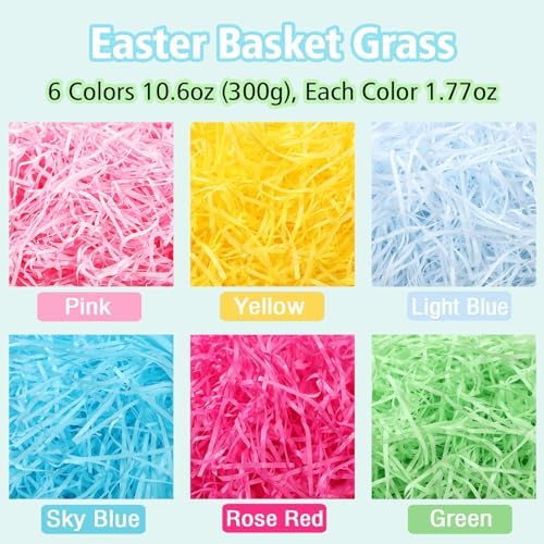 UPINLOOK 10.6 oz (300g) Pasto de Pascua en 6 Colores, Papel Triturado Reciclable para Rellenar Cestas de Regalo y Búsqueda de Huevos - imagen 2