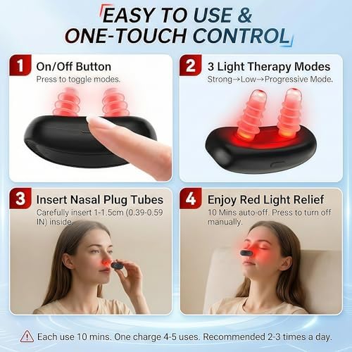 Dispositivo de Terapia Nasal de Luz Roja Portátil 2026, Recargable por USB, Con Puntas de Silicón Suaves, Ideal para Alivio Estacional en Casa y - imagen 6