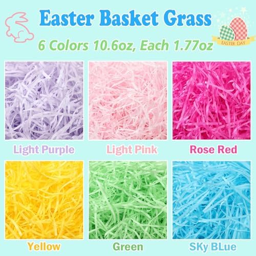 Ricluck Relleno de Papel Reciclable para Cestas de Pascua de 10.6 oz (300g) en 6 Colores, Ideal para Regalos y Decoración de Cestas - imagen 2