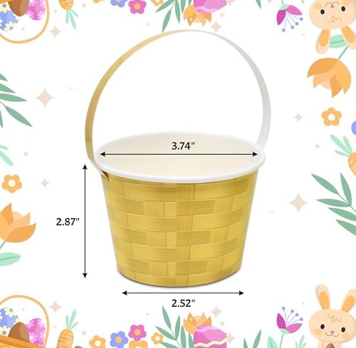 48 Cuentos Mini Canastas de Pascua Pastel de 10 Oz con Asa, Wicker Tejido en Rosa, Azul, Amarillo y Verde, Vasos Desechables para Postres y - imagen 2