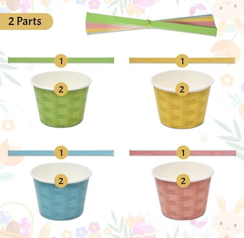 48 Cuentos Mini Canastas de Pascua Pastel de 10 Oz con Asa, Wicker Tejido en Rosa, Azul, Amarillo y Verde, Vasos Desechables para Postres y - imagen 3