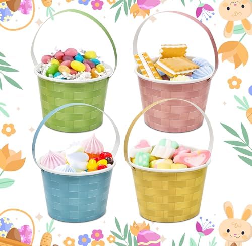 48 Cuentos Mini Canastas de Pascua Pastel de 10 Oz con Asa, Wicker Tejido en Rosa, Azul, Amarillo y Verde, Vasos Desechables para Postres y - imagen 7