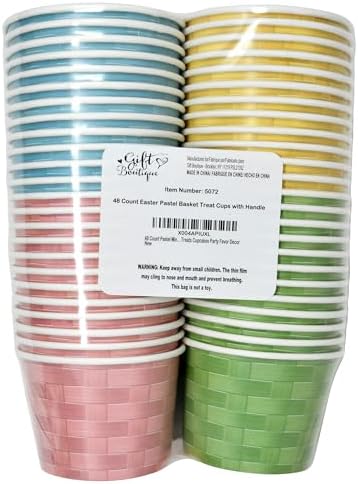 48 Cuentos Mini Canastas de Pascua Pastel de 10 Oz con Asa, Wicker Tejido en Rosa, Azul, Amarillo y Verde, Vasos Desechables para Postres y - imagen 8