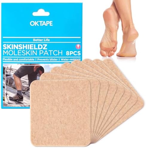Parches de Moleskin OK TAPE, 8 piezas para prevención de ampollas, alivio y amortiguación, parches duraderos para pies y zapatos, 3.5x4 (Beige) - imagen 1