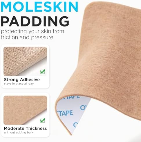 Parches de Moleskin OK TAPE, 8 piezas para prevención de ampollas, alivio y amortiguación, parches duraderos para pies y zapatos, 3.5x4 (Beige) - imagen 2