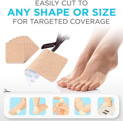 Parches de Moleskin OK TAPE, 8 piezas para prevención de ampollas, alivio y amortiguación, parches duraderos para pies y zapatos, 3.5x4 (Beige) - imagen 3