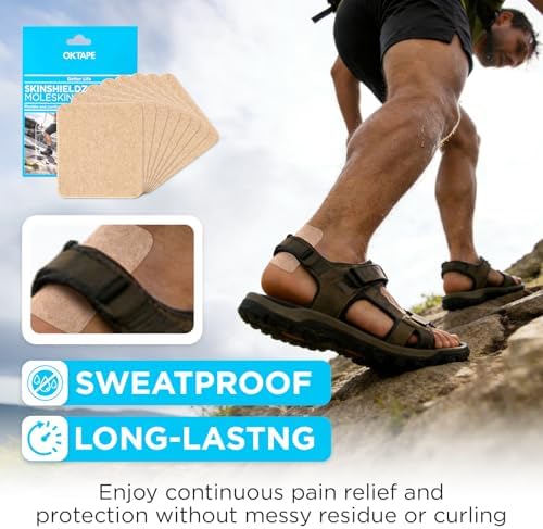 Parches de Moleskin OK TAPE, 8 piezas para prevención de ampollas, alivio y amortiguación, parches duraderos para pies y zapatos, 3.5x4 (Beige) - imagen 5