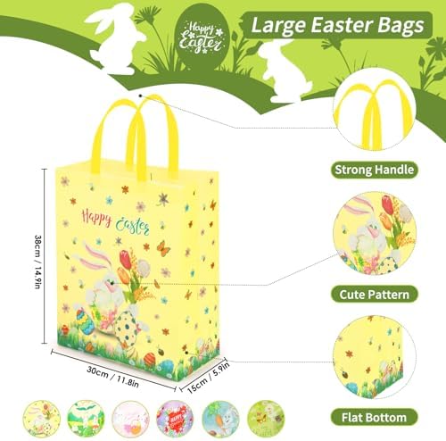 Bolsas de Regalo Grandes AhfuLife para Pascua, 6 Pzs de Bolsas para Búsqueda de Huevos, Reutilizables con Diseño de Conejo, 14.9'' x 11.8'' x 5.9'' - imagen 2