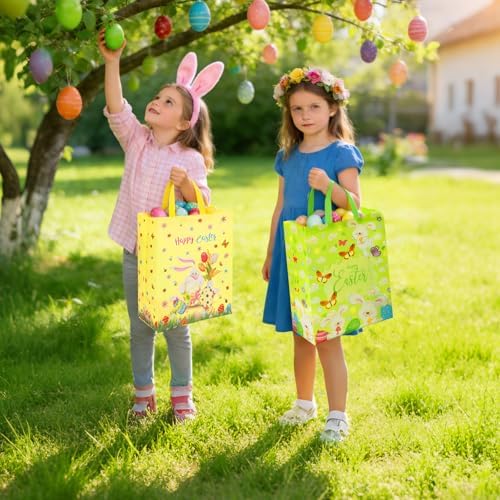 Bolsas de Regalo Grandes AhfuLife para Pascua, 6 Pzs de Bolsas para Búsqueda de Huevos, Reutilizables con Diseño de Conejo, 14.9'' x 11.8'' x 5.9'' - imagen 3