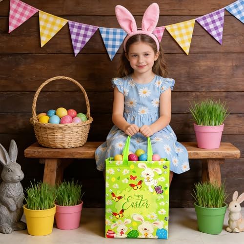 Bolsas de Regalo Grandes AhfuLife para Pascua, 6 Pzs de Bolsas para Búsqueda de Huevos, Reutilizables con Diseño de Conejo, 14.9'' x 11.8'' x 5.9'' - imagen 4
