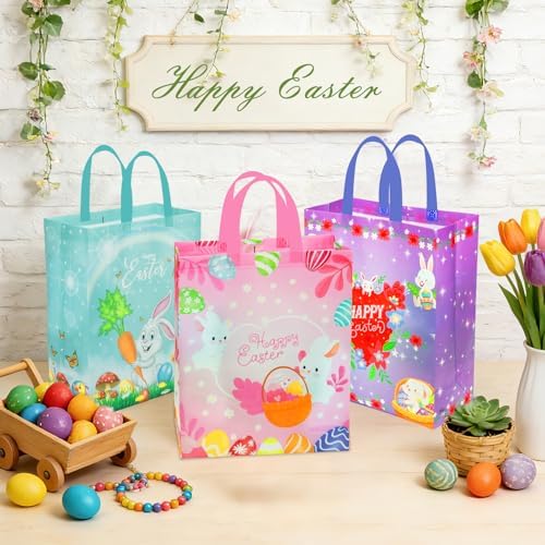Bolsas de Regalo Grandes AhfuLife para Pascua, 6 Pzs de Bolsas para Búsqueda de Huevos, Reutilizables con Diseño de Conejo, 14.9'' x 11.8'' x 5.9'' - imagen 5