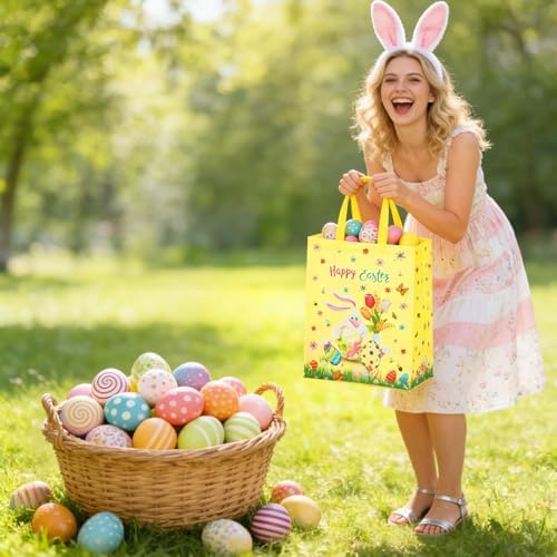 Bolsas de Regalo Grandes AhfuLife para Pascua, 6 Pzs de Bolsas para Búsqueda de Huevos, Reutilizables con Diseño de Conejo, 14.9'' x 11.8'' x 5.9'' - imagen 6