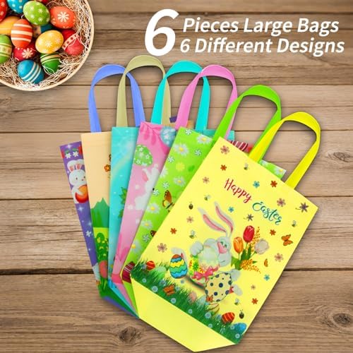 Bolsas de Regalo Grandes AhfuLife para Pascua, 6 Pzs de Bolsas para Búsqueda de Huevos, Reutilizables con Diseño de Conejo, 14.9'' x 11.8'' x 5.9'' - imagen 7