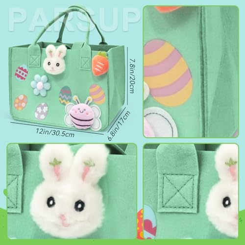Bolsas de Regalo de Conejo para Caza de Huevos de Pascua PARSUP 2 Piezas con Asas, 12 x 7.8 x 6.8 (Rosa + Verde) - imagen 2