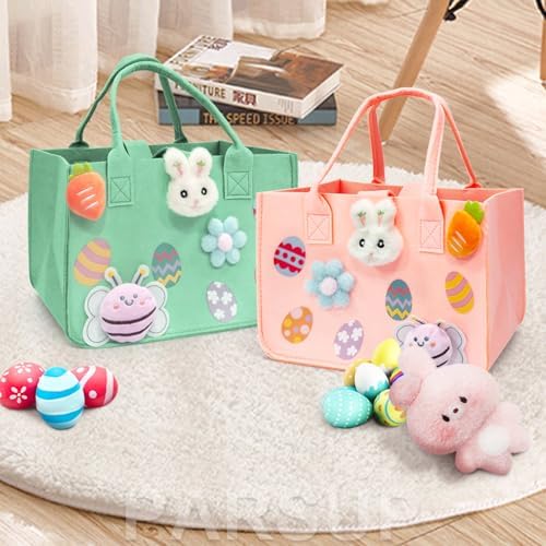 Bolsas de Regalo de Conejo para Caza de Huevos de Pascua PARSUP 2 Piezas con Asas, 12 x 7.8 x 6.8 (Rosa + Verde) - imagen 3
