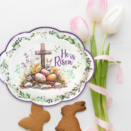Platos de Papel Ovalados He Is Risen de Ceiba Tree para Pascua, Desechables, 10x12 Pulgadas, 30 Piezas, Suministros Religiosos de Fiesta - imagen 3