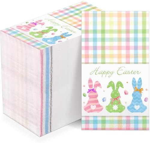 Servilletas de Pascua Pasimy 100 Pzs con Conejos y Cuadros, Desechables de Papel para Fiestas, Baño, Picnics y Celebraciones - imagen 1