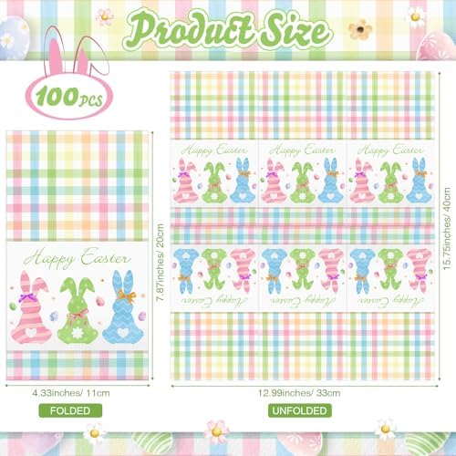 Servilletas de Pascua Pasimy 100 Pzs con Conejos y Cuadros, Desechables de Papel para Fiestas, Baño, Picnics y Celebraciones - imagen 2