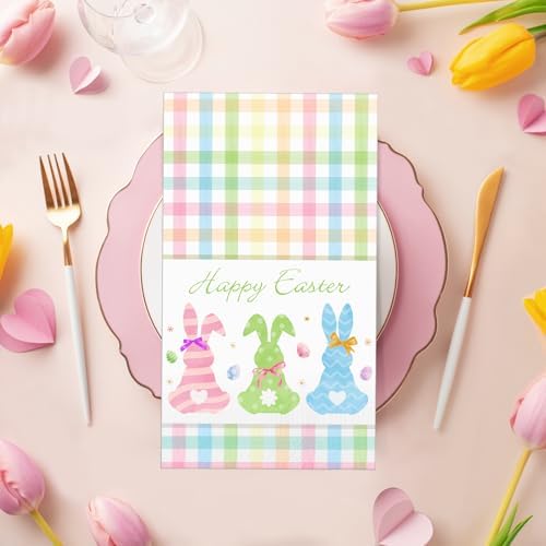 Servilletas de Pascua Pasimy 100 Pzs con Conejos y Cuadros, Desechables de Papel para Fiestas, Baño, Picnics y Celebraciones - imagen 4