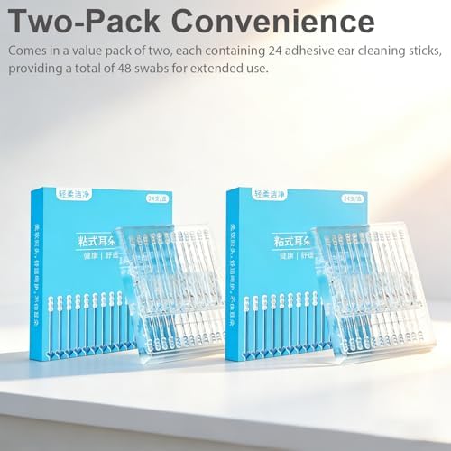Hisopos Adhesivos para Oídos - 2 Paquetes de 48 Bastones Reutilizables para Limpieza de Cerumen, Herramientas Universales con Cabeza Suave - imagen 2