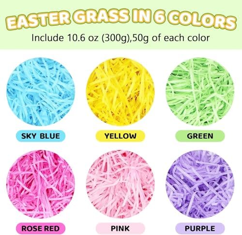 Papel de relleno reciclable de 10.6 oz (300g) para canastas de Pascua, césped de 6 colores para regalos, envoltura y decoraciones de fiesta de Pascua - imagen 2