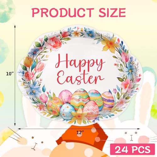 Platos Desechables Ovalados Fancy Land de 24 Pzs para Pascua, 10 x 12 Pulgadas, Utensilios Resistentes para Fiestas de Primavera - imagen 2