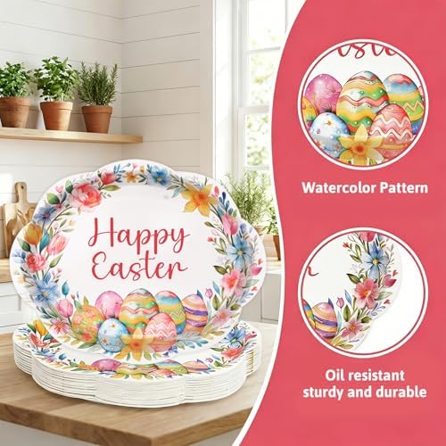Platos Desechables Ovalados Fancy Land de 24 Pzs para Pascua, 10 x 12 Pulgadas, Utensilios Resistentes para Fiestas de Primavera - imagen 3
