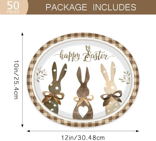 Platos Desechables Ovalados de Papel Vanulus 50PCS para Pascua con Zanahorias de Conejo, 10 x 12, para Decoración de Fiesta y Servir 50 Invitados - imagen 3