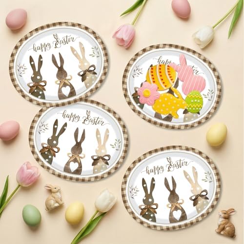 Platos Desechables Ovalados de Papel Vanulus 50PCS para Pascua con Zanahorias de Conejo, 10 x 12, para Decoración de Fiesta y Servir 50 Invitados - imagen 6