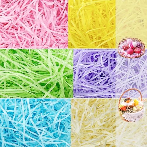AouEtnay Relleno de Papel Triturado Reciclable de 12.6 oz para Cestas de Pascua, 6 Colores, Ideal para Regalos y Fiestas - imagen 1