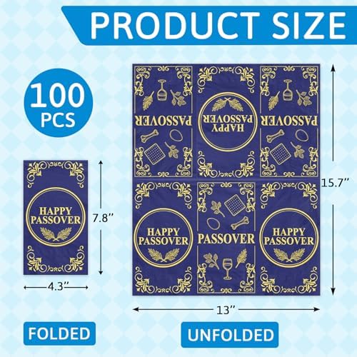 Servilletas desechables Fancy Land de 100 Pcs para Pascua Judía, decorativas para Seder, baño y cocina, ¡Feliz Pascua! - imagen 2