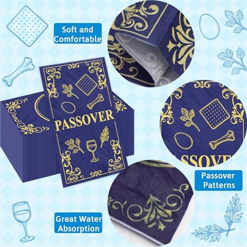 Servilletas desechables Fancy Land de 100 Pcs para Pascua Judía, decorativas para Seder, baño y cocina, ¡Feliz Pascua! - imagen 3