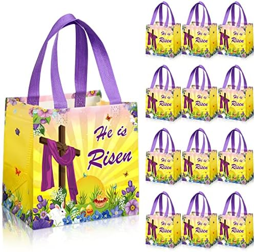 Tiamon 12 Piezas de Bolsas de Tela No Tejida para Pascua con Mensaje Él ha Resucitado - Bolsas de Regalo para Galletas, Dulces y Favoritas de Fiesta - imagen 1