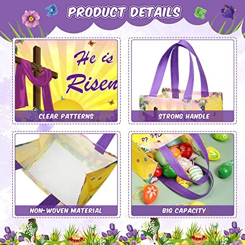 Tiamon 12 Piezas de Bolsas de Tela No Tejida para Pascua con Mensaje Él ha Resucitado - Bolsas de Regalo para Galletas, Dulces y Favoritas de Fiesta - imagen 4