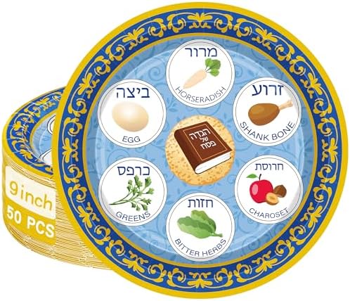 Platos Desechables QZYL para Pascua, 50 Piezas de 9, Decoraciones para la Mesa de Seder, Utensilios para la Fiesta Judía Pesaj - imagen 1