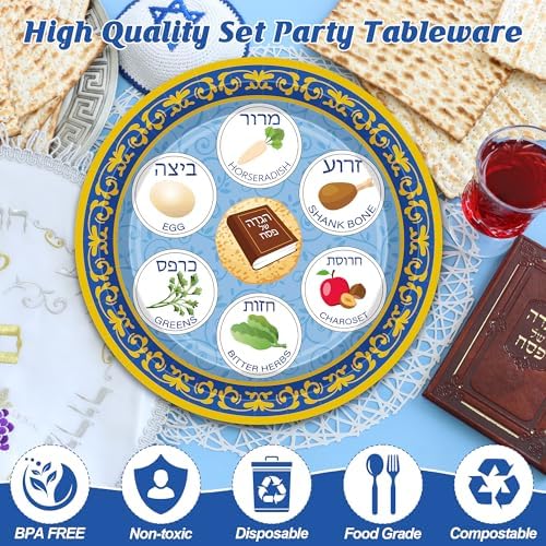 Platos Desechables QZYL para Pascua, 50 Piezas de 9, Decoraciones para la Mesa de Seder, Utensilios para la Fiesta Judía Pesaj - imagen 3