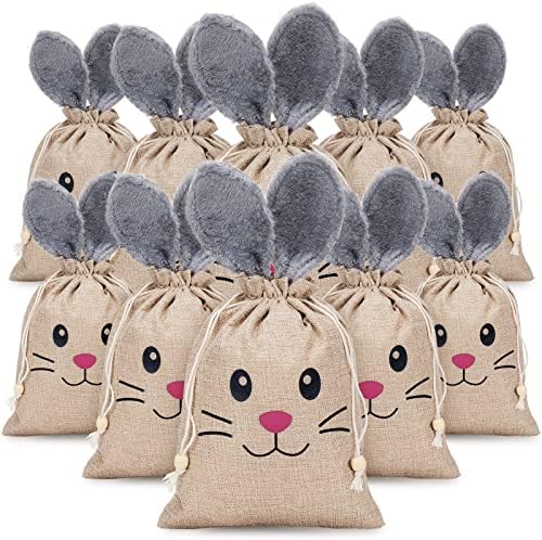 Bolsas de Yute Woanger para Pascua, 10 Pcs con Cierre, 7.9 x 10.2 Pulgadas, con Orejas de Conejo, Perfectas para Regalos, Dulces y Sorpresas para - imagen 1