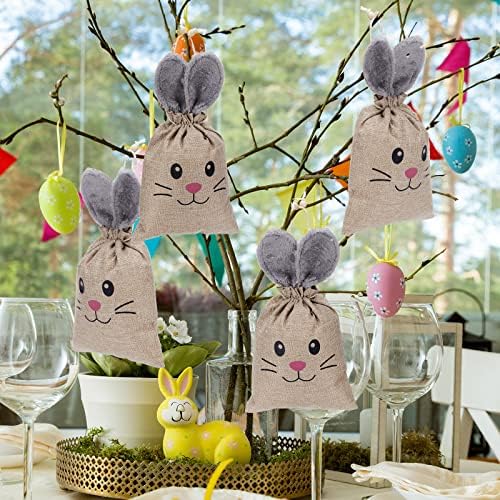 Bolsas de Yute Woanger para Pascua, 10 Pcs con Cierre, 7.9 x 10.2 Pulgadas, con Orejas de Conejo, Perfectas para Regalos, Dulces y Sorpresas para - imagen 5