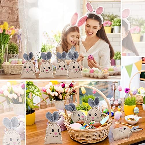 Bolsas de Yute Woanger para Pascua, 10 Pcs con Cierre, 7.9 x 10.2 Pulgadas, con Orejas de Conejo, Perfectas para Regalos, Dulces y Sorpresas para - imagen 6