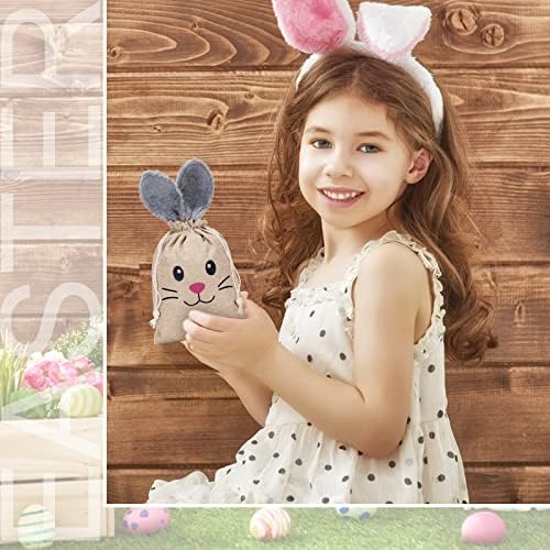 Bolsas de Yute Woanger para Pascua, 10 Pcs con Cierre, 7.9 x 10.2 Pulgadas, con Orejas de Conejo, Perfectas para Regalos, Dulces y Sorpresas para - imagen 7