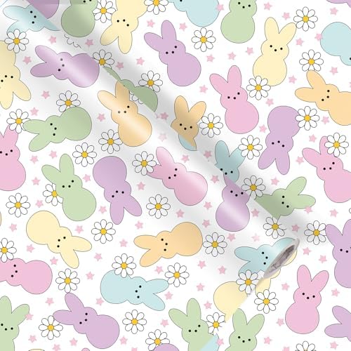 Papel de Regalo Fabllewavi Mini Roll de 1 Rollo para Pascua con Diseño de Conejito y Margaritas - 17in x 32.8ft para Manualidades y Fiestas de - imagen 1