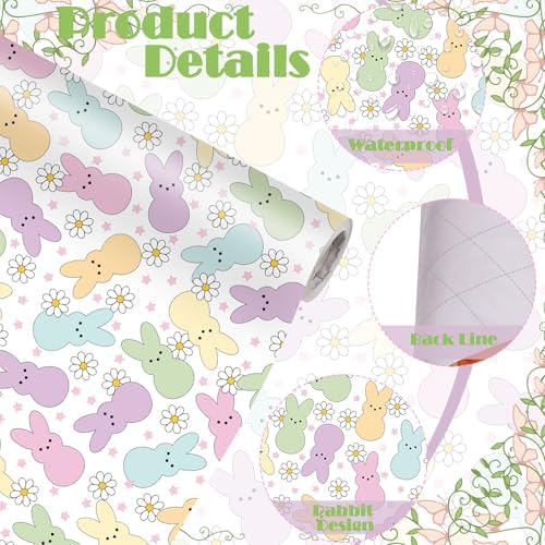Papel de Regalo Fabllewavi Mini Roll de 1 Rollo para Pascua con Diseño de Conejito y Margaritas - 17in x 32.8ft para Manualidades y Fiestas de - imagen 2