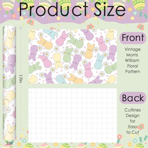 Papel de Regalo Fabllewavi Mini Roll de 1 Rollo para Pascua con Diseño de Conejito y Margaritas - 17in x 32.8ft para Manualidades y Fiestas de - imagen 3