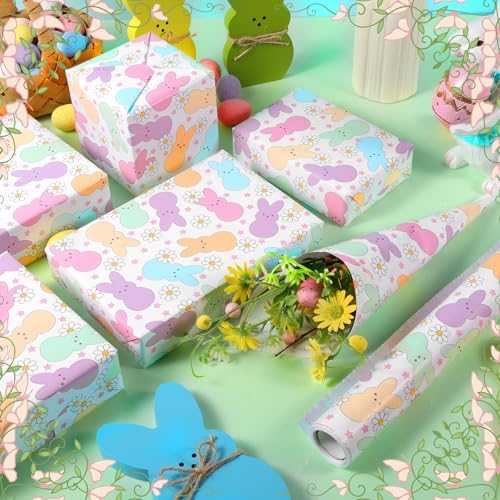 Papel de Regalo Fabllewavi Mini Roll de 1 Rollo para Pascua con Diseño de Conejito y Margaritas - 17in x 32.8ft para Manualidades y Fiestas de - imagen 4