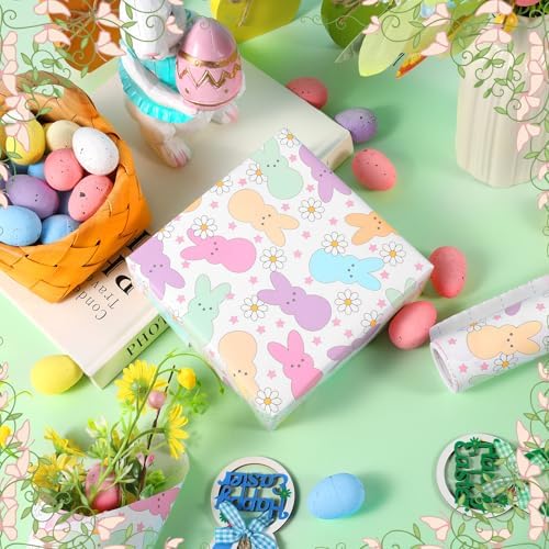 Papel de Regalo Fabllewavi Mini Roll de 1 Rollo para Pascua con Diseño de Conejito y Margaritas - 17in x 32.8ft para Manualidades y Fiestas de - imagen 6